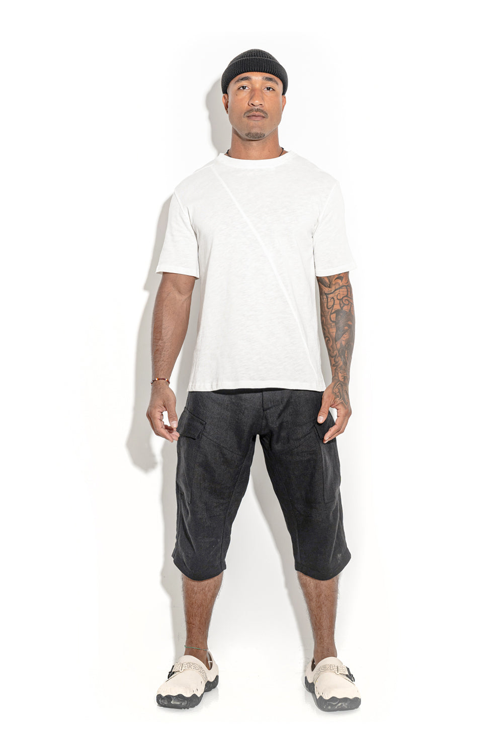 Natural White T-shirt with a geometric seam