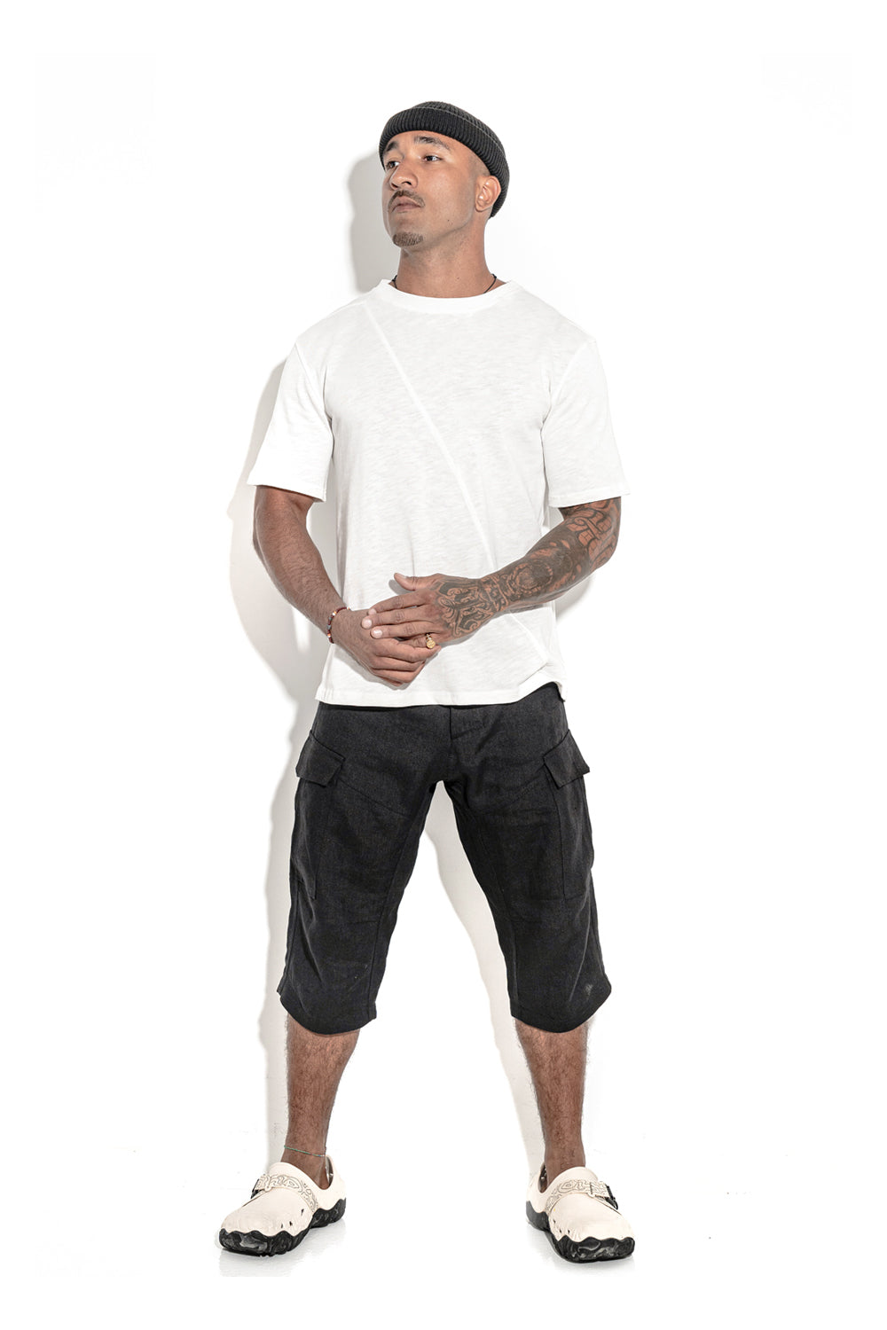 Natural White T-shirt with a geometric seam