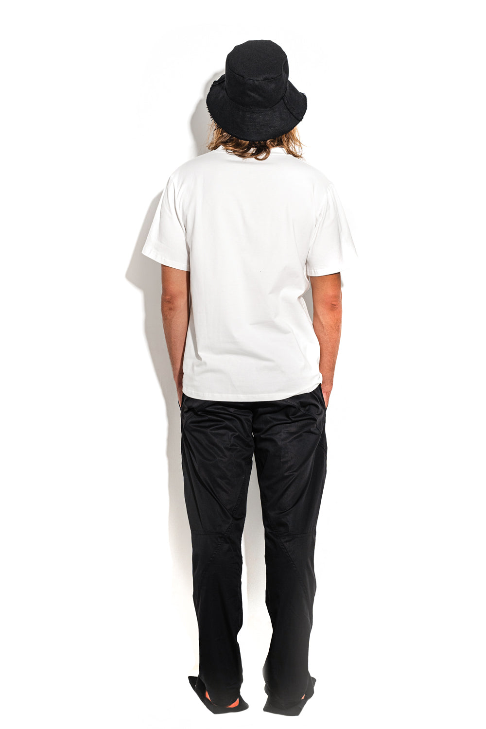 White T-shirt with a geometric seam
