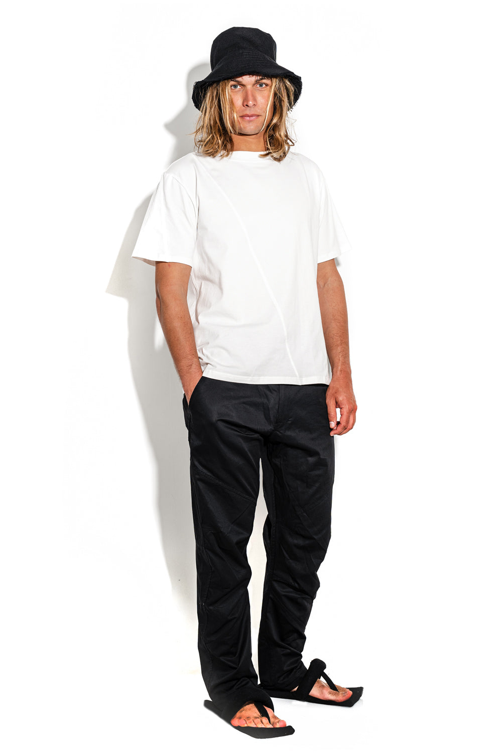 White T-shirt with a geometric seam