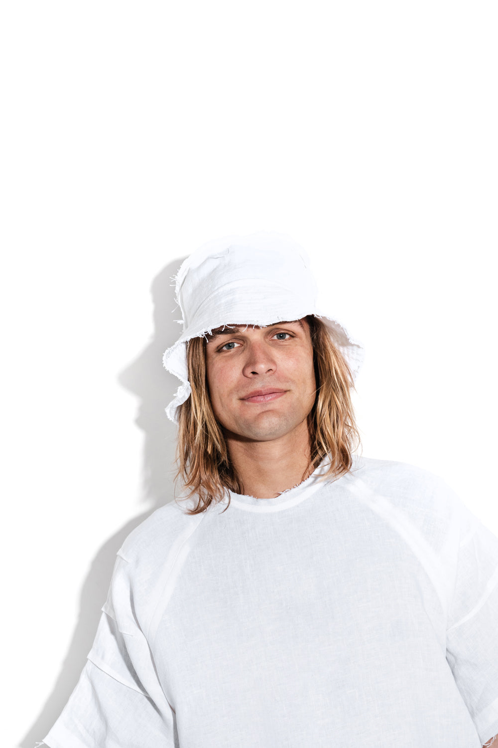 Layered white bucket hat