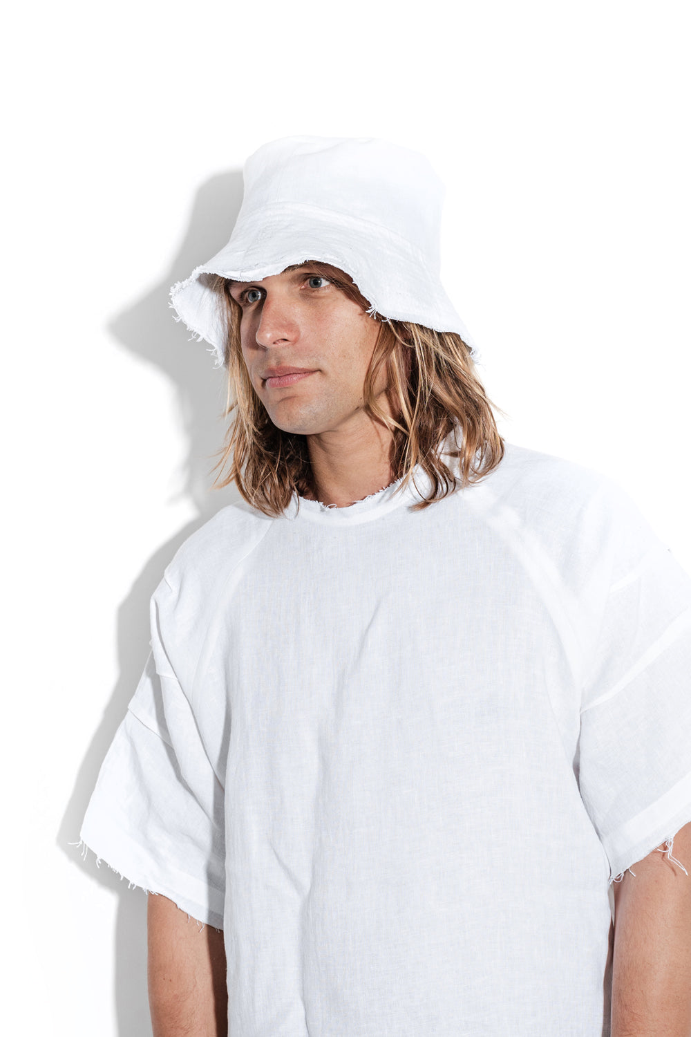 Layered white bucket hat