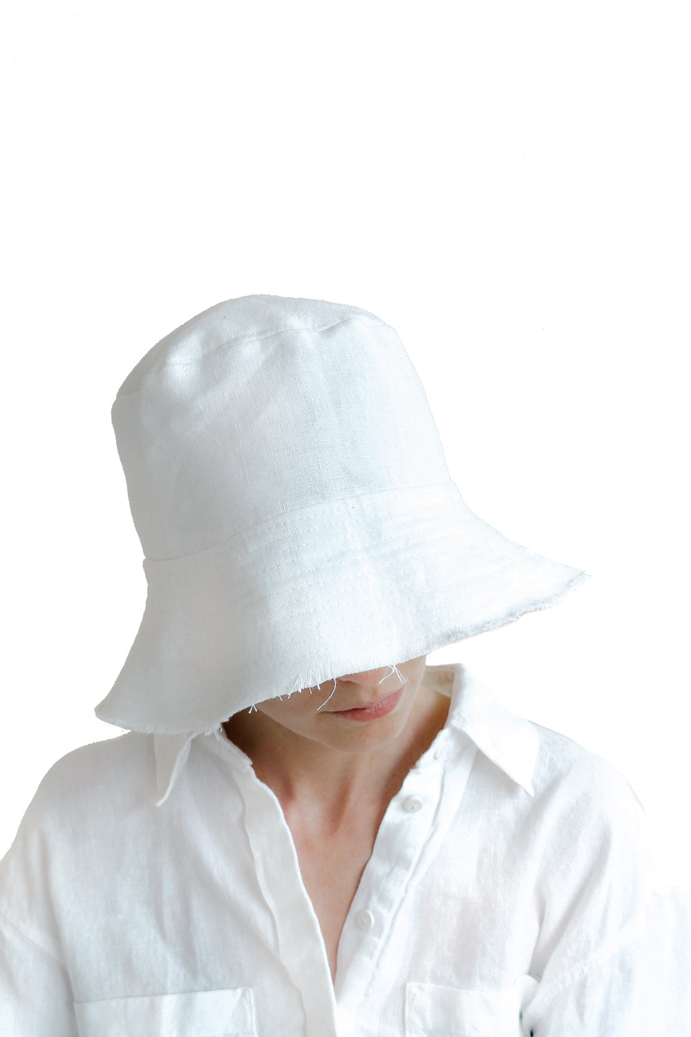 Layered white bucket hat