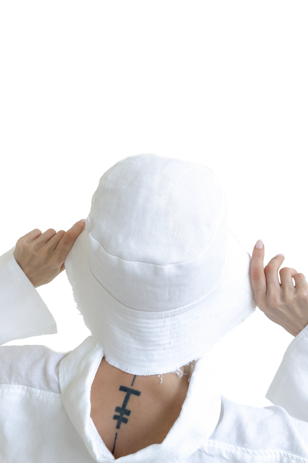 Layered white bucket hat