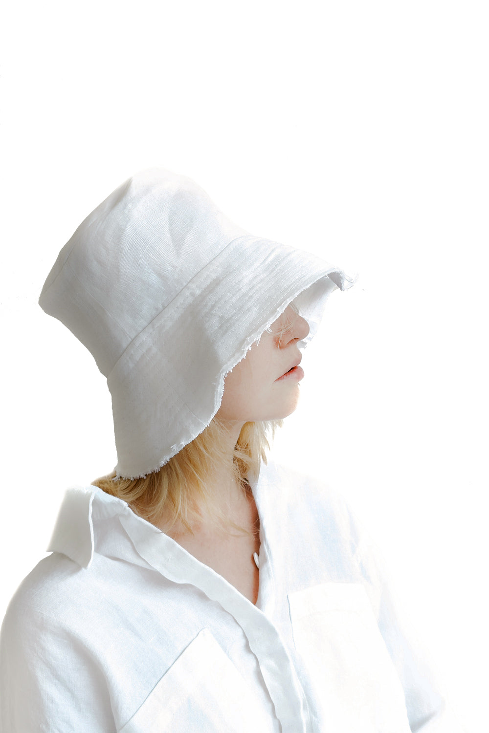 Layered white bucket hat