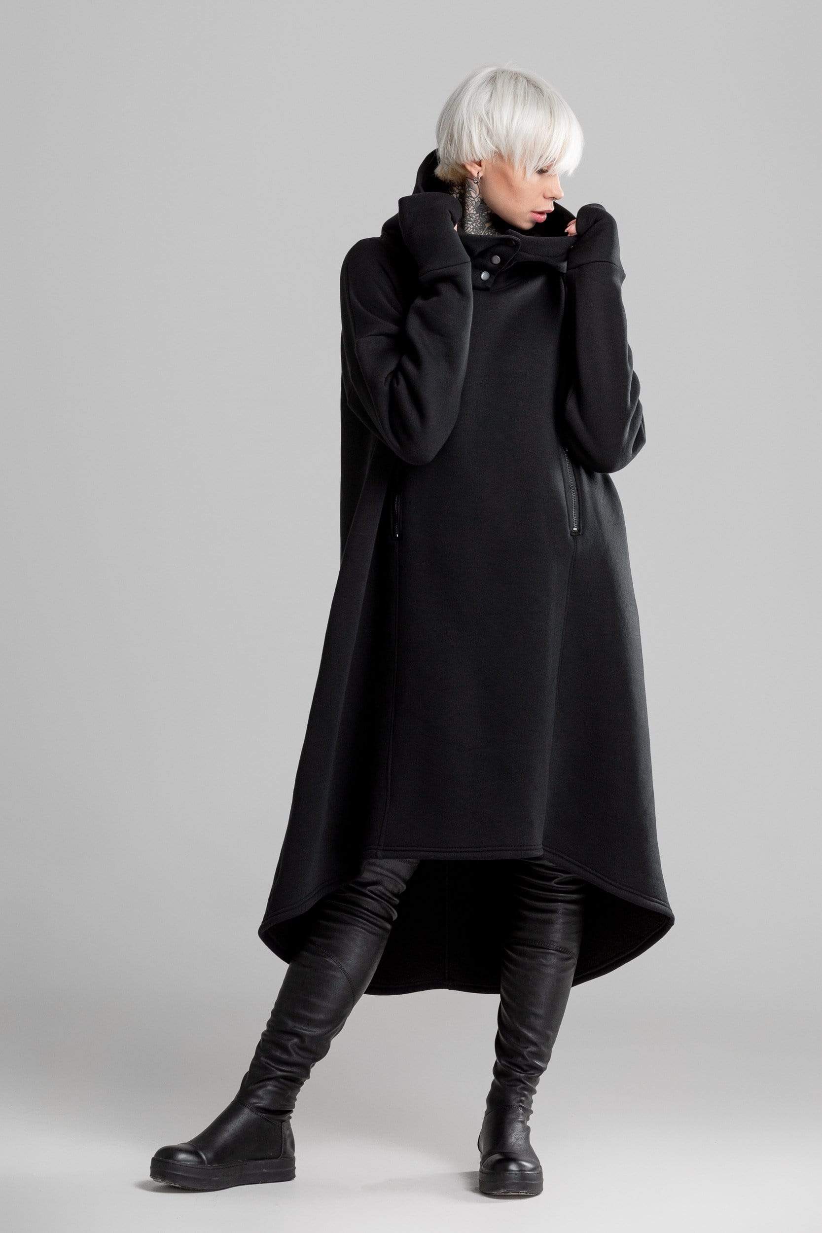 MDNT45 Black hooded dress