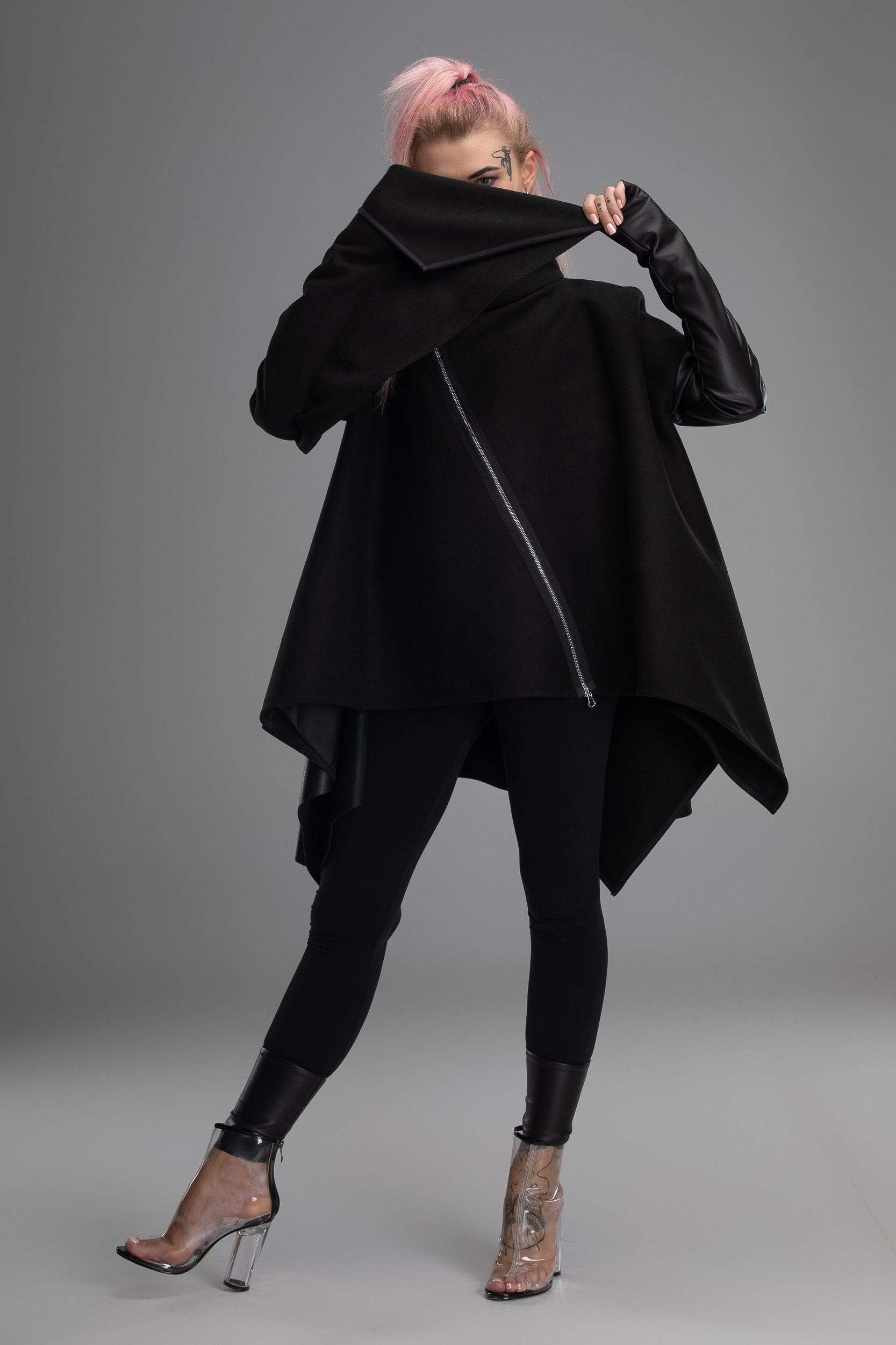 MDNT45 Coats & Jackets for Woman Asymmetric zipped poncho