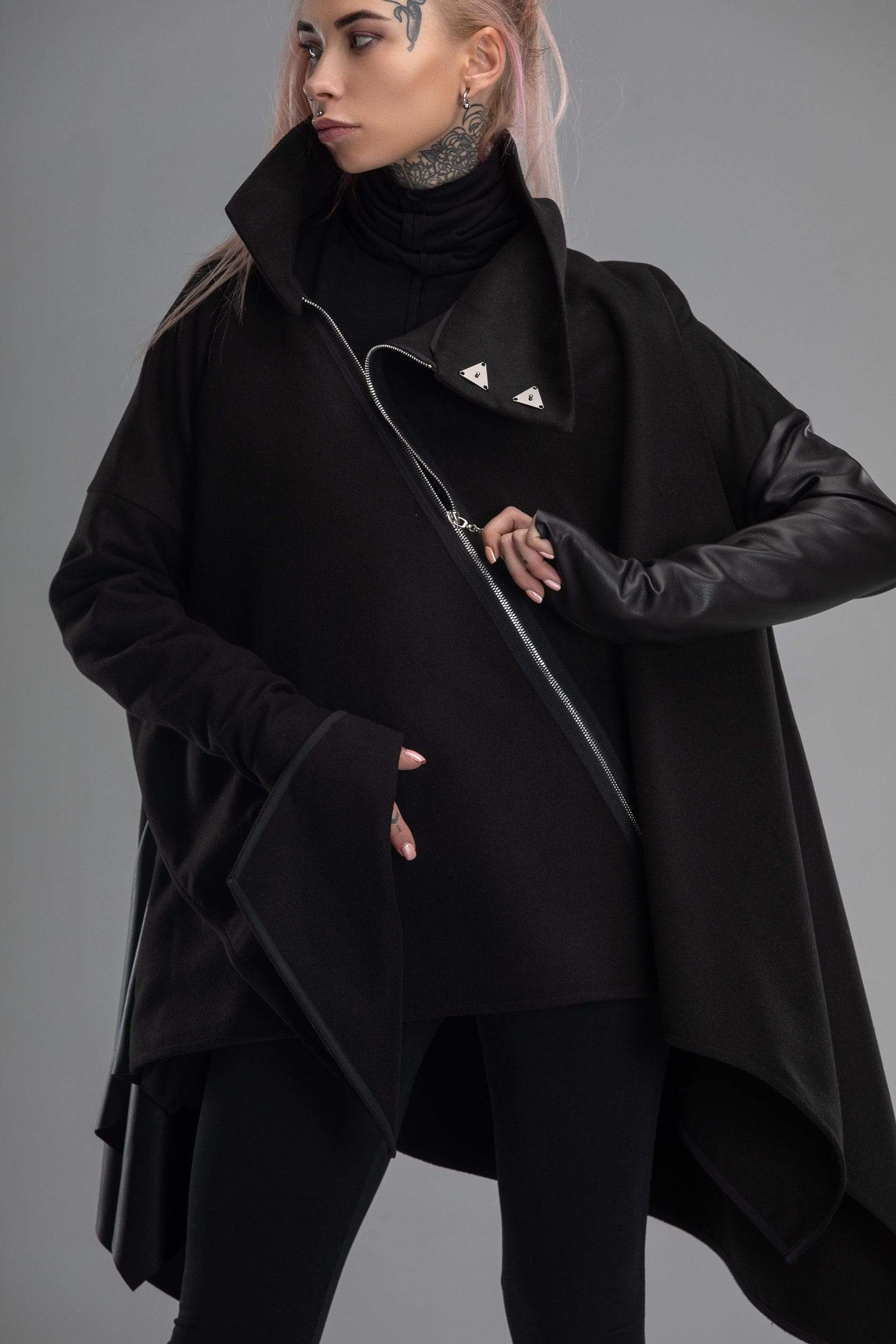 MDNT45 Coats & Jackets for Woman Asymmetric zipped poncho