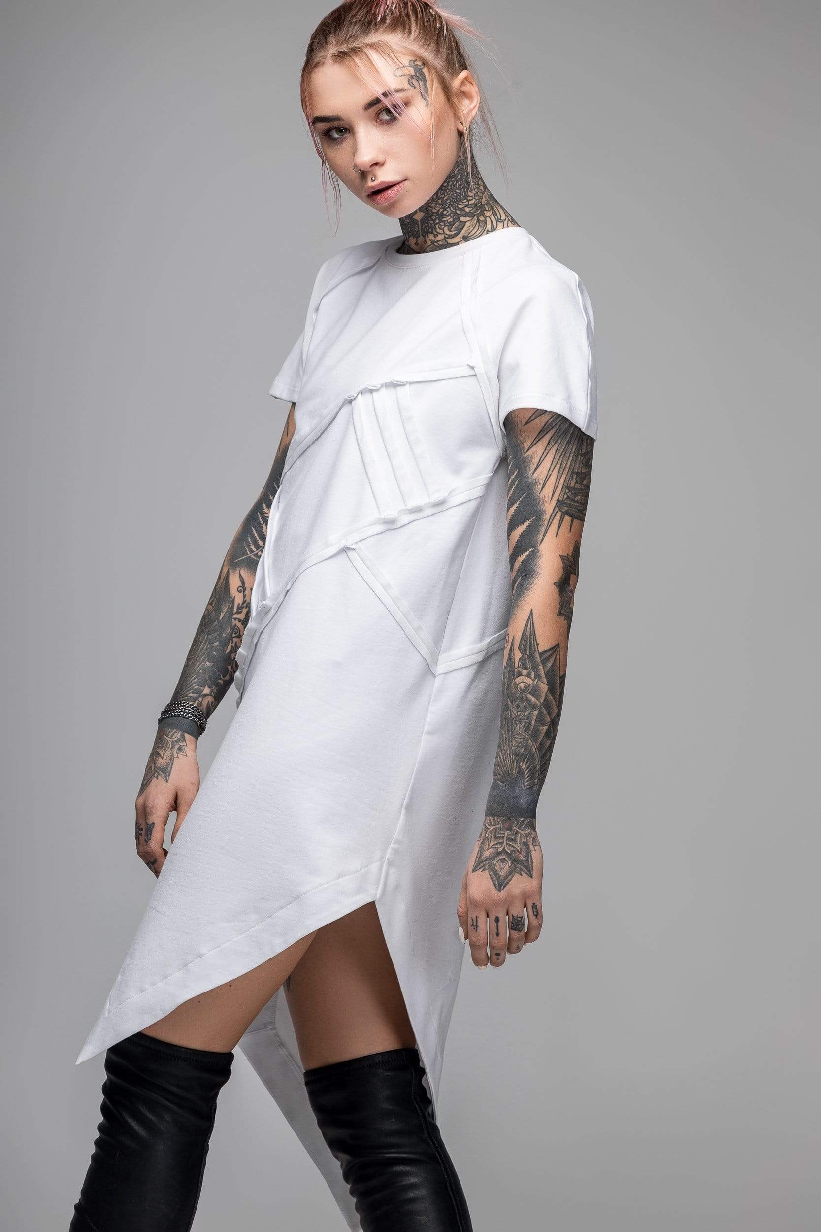MDNT45 Dresses Asymmetric white T-shirt dress