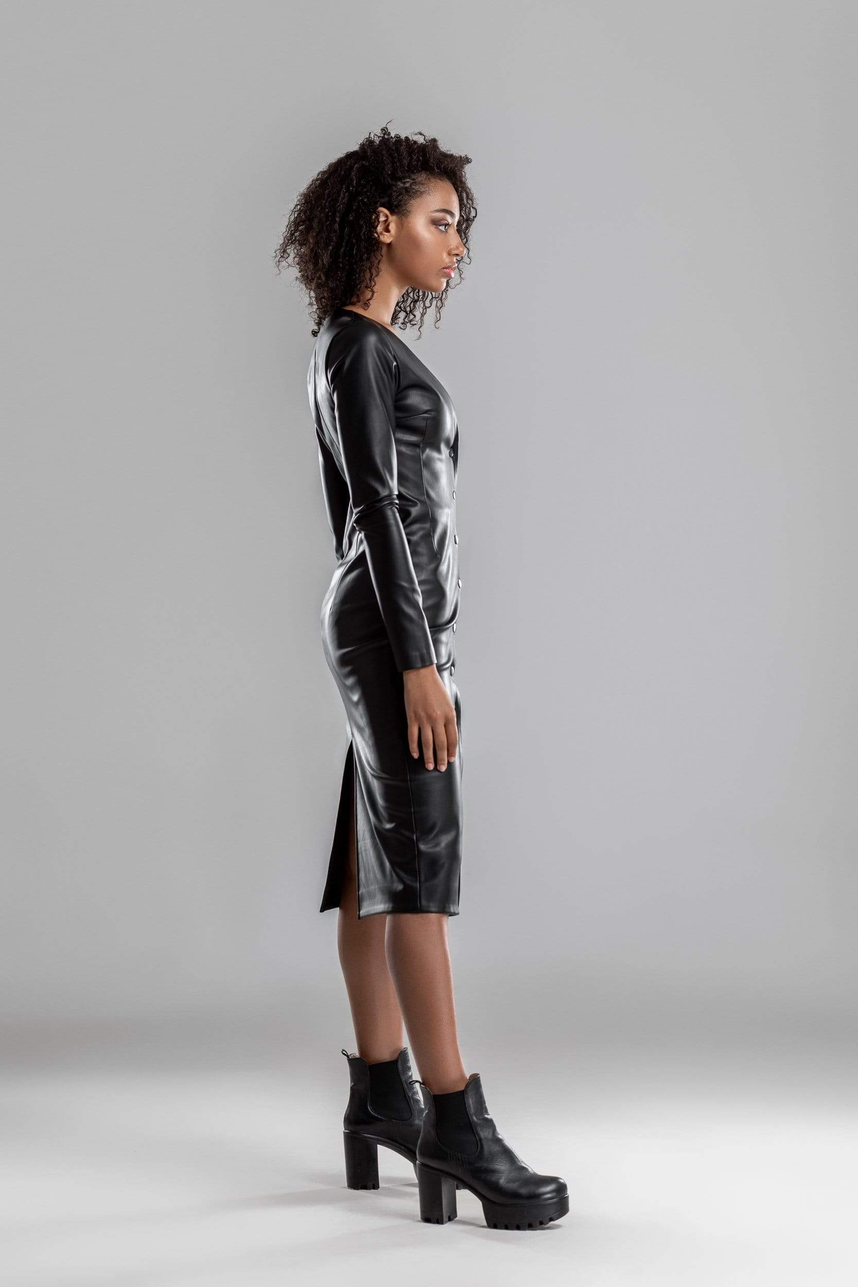 MDNT45 Dresses Black leather midi dress
