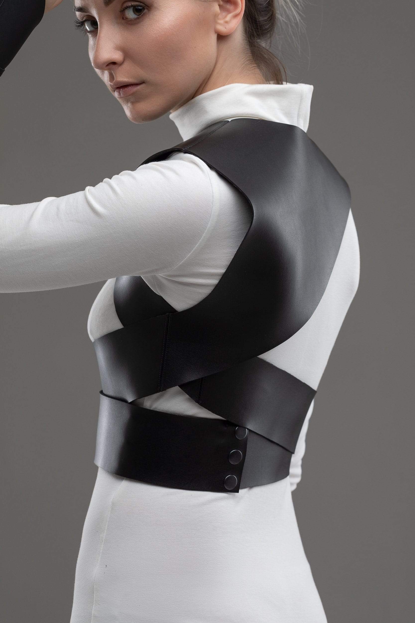 MDNT45 Harness & Eco Leathered Black leather body harness