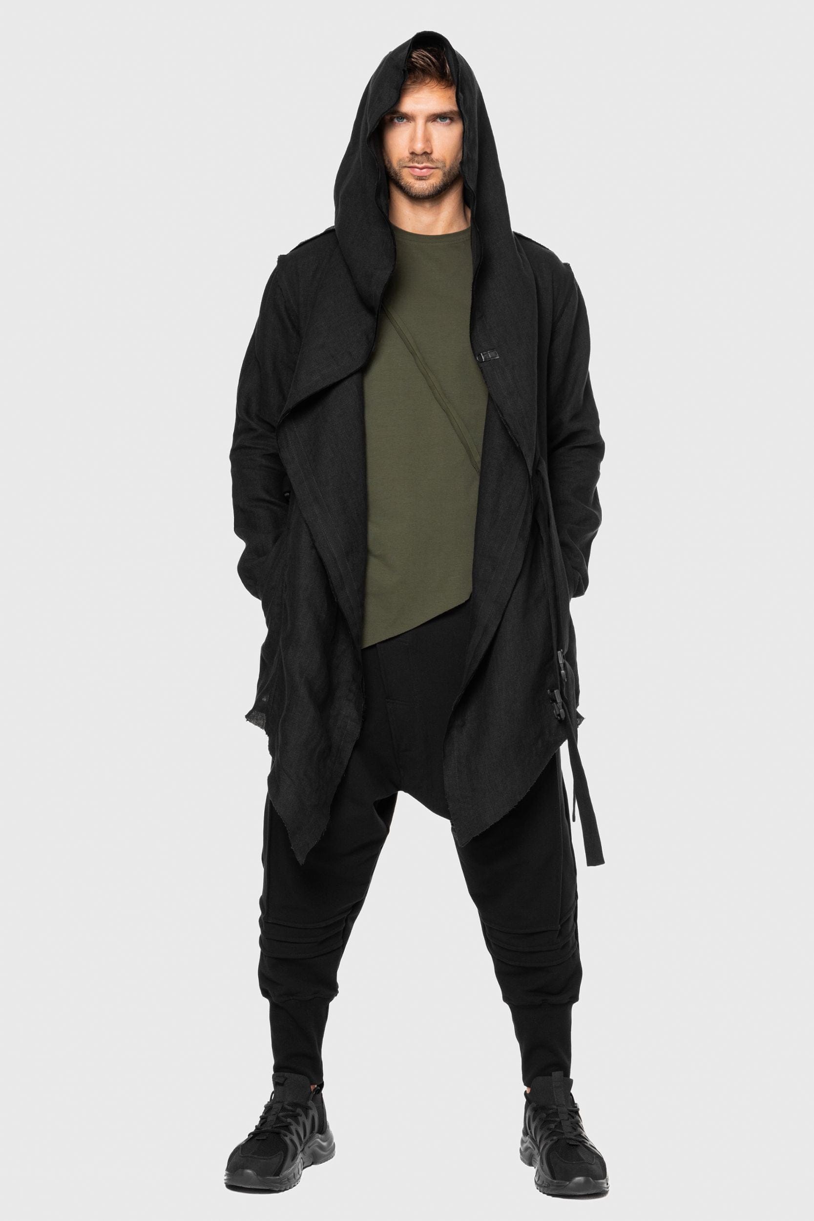 MDNT45 Hooded linen cardigan