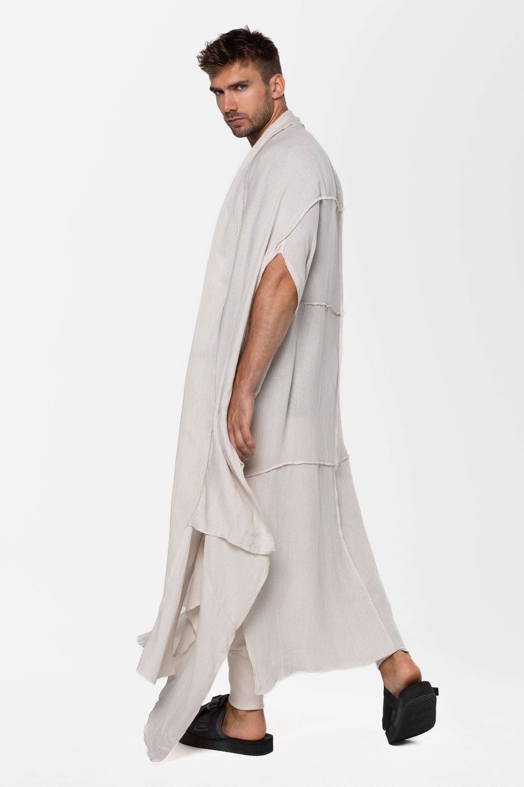 MDNT45 One size / Beige Sleeveless muslin cardigan