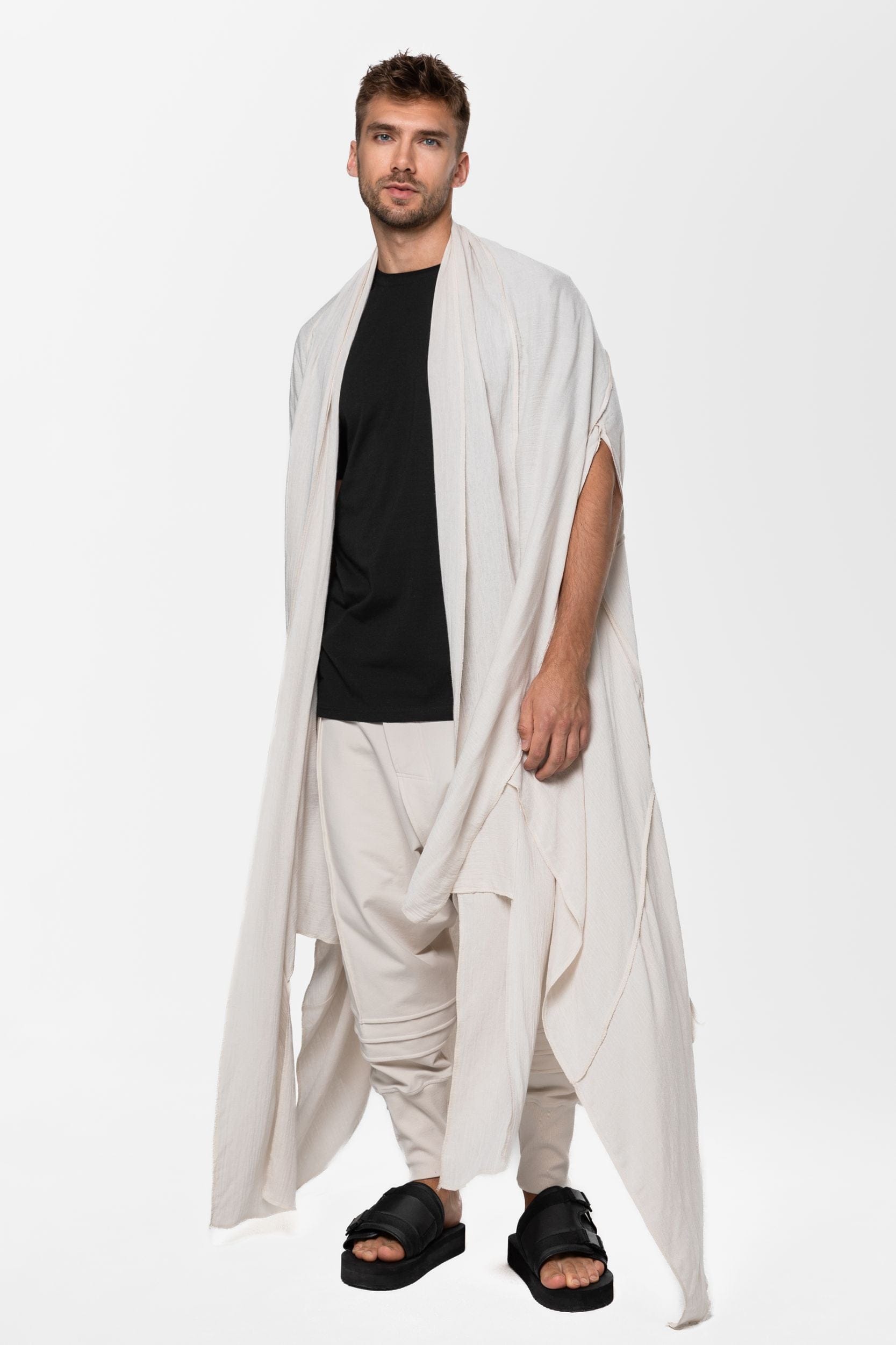 MDNT45 One size / Beige Sleeveless muslin cardigan