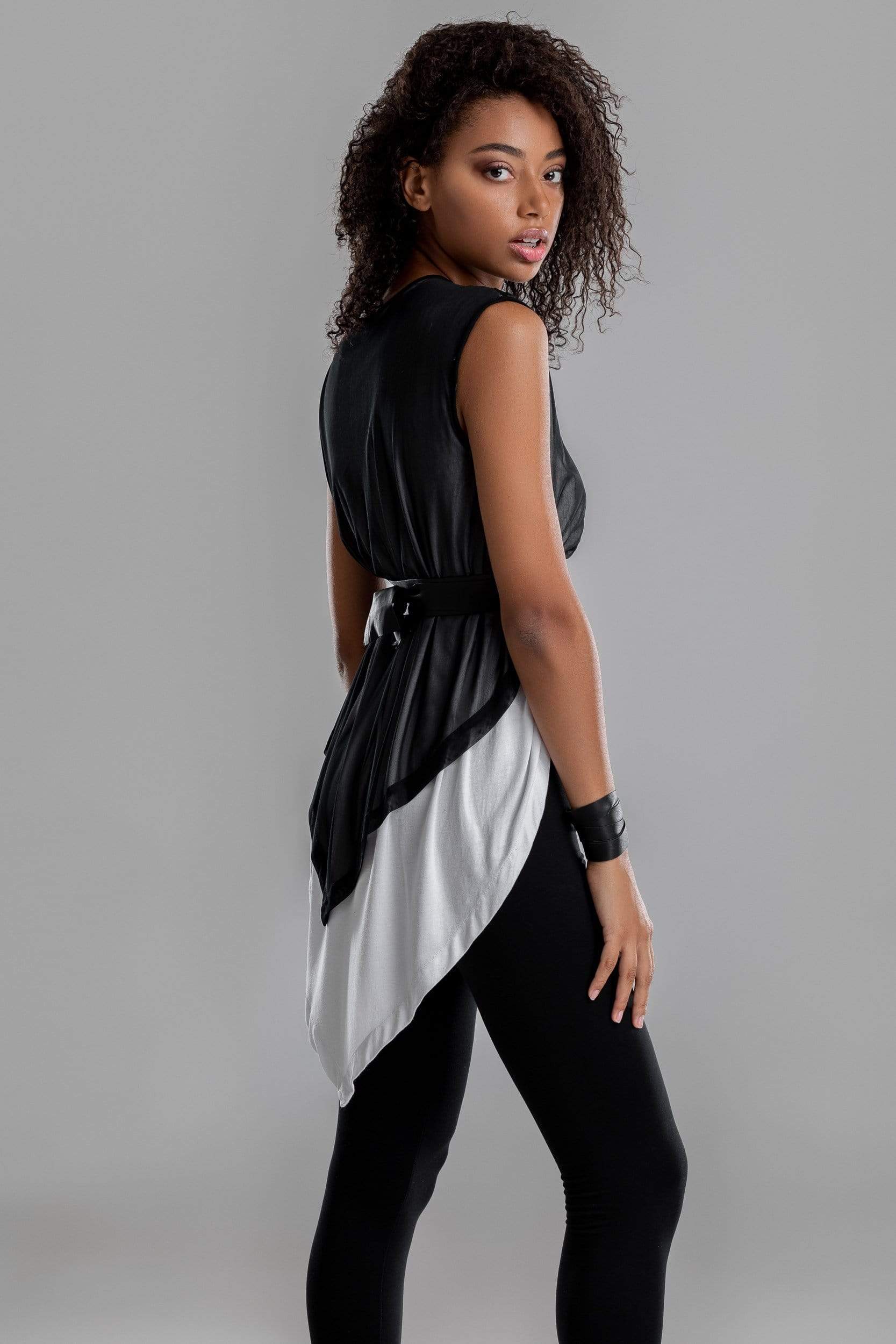 MDNT45 Sweaters, Tunics & Tops Asymmetrical white shirt with black mesh top