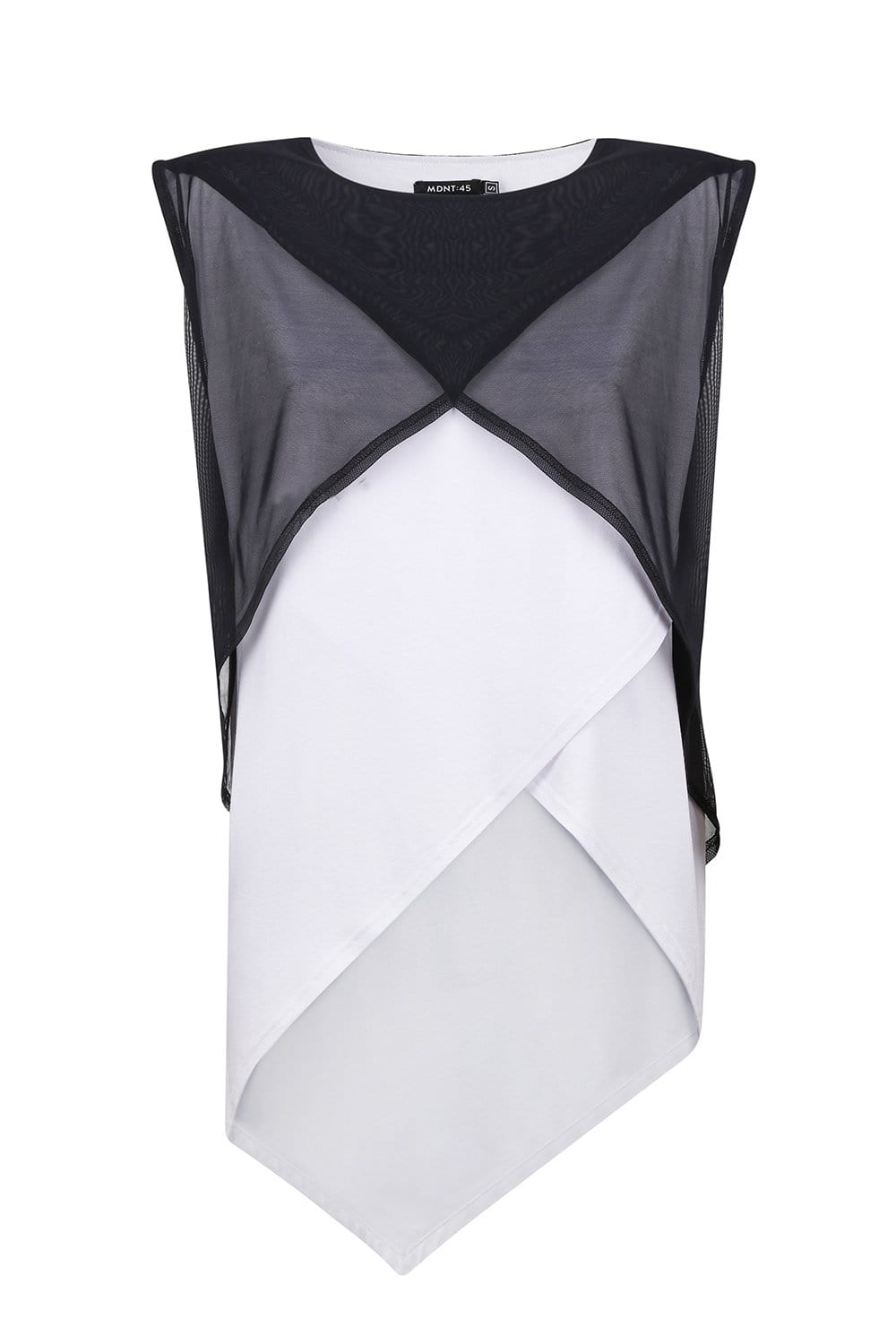 MDNT45 Sweaters, Tunics & Tops Asymmetrical white shirt with black mesh top