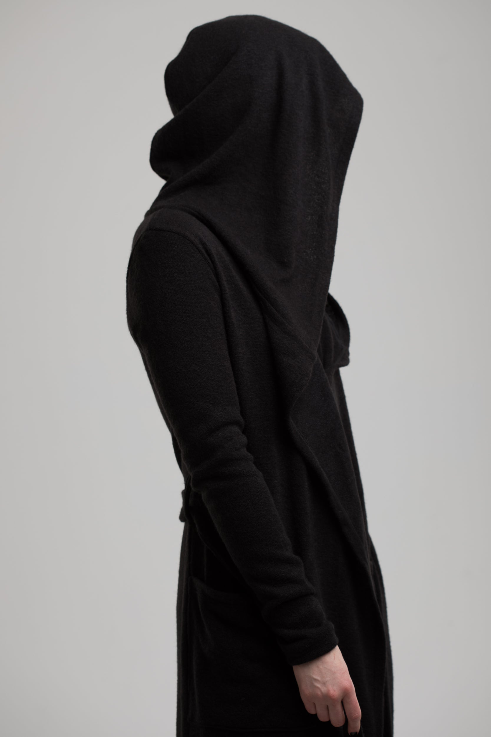 Long Black Cardigan with Hood