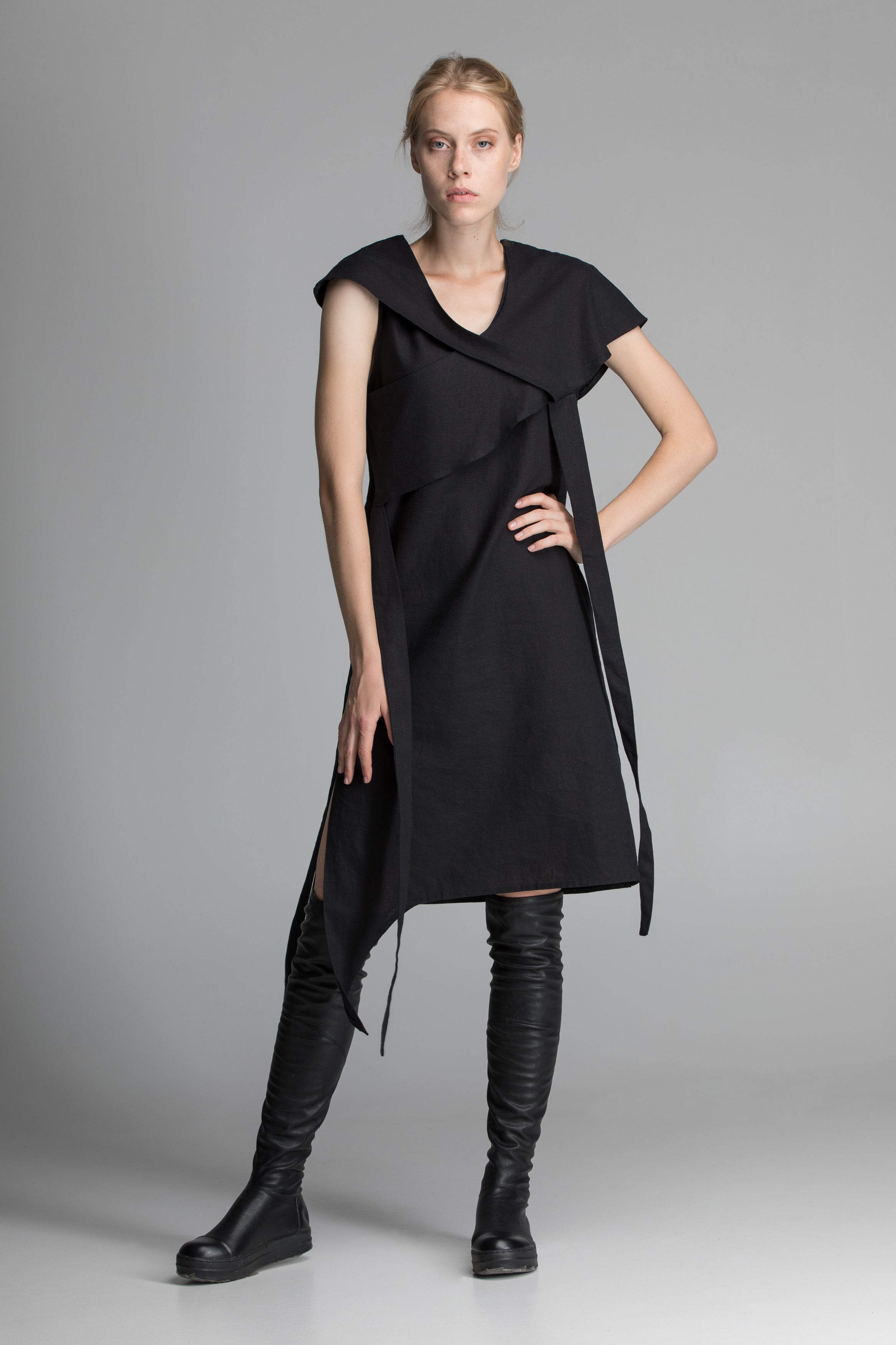 Linen Black Asymmetric Dress