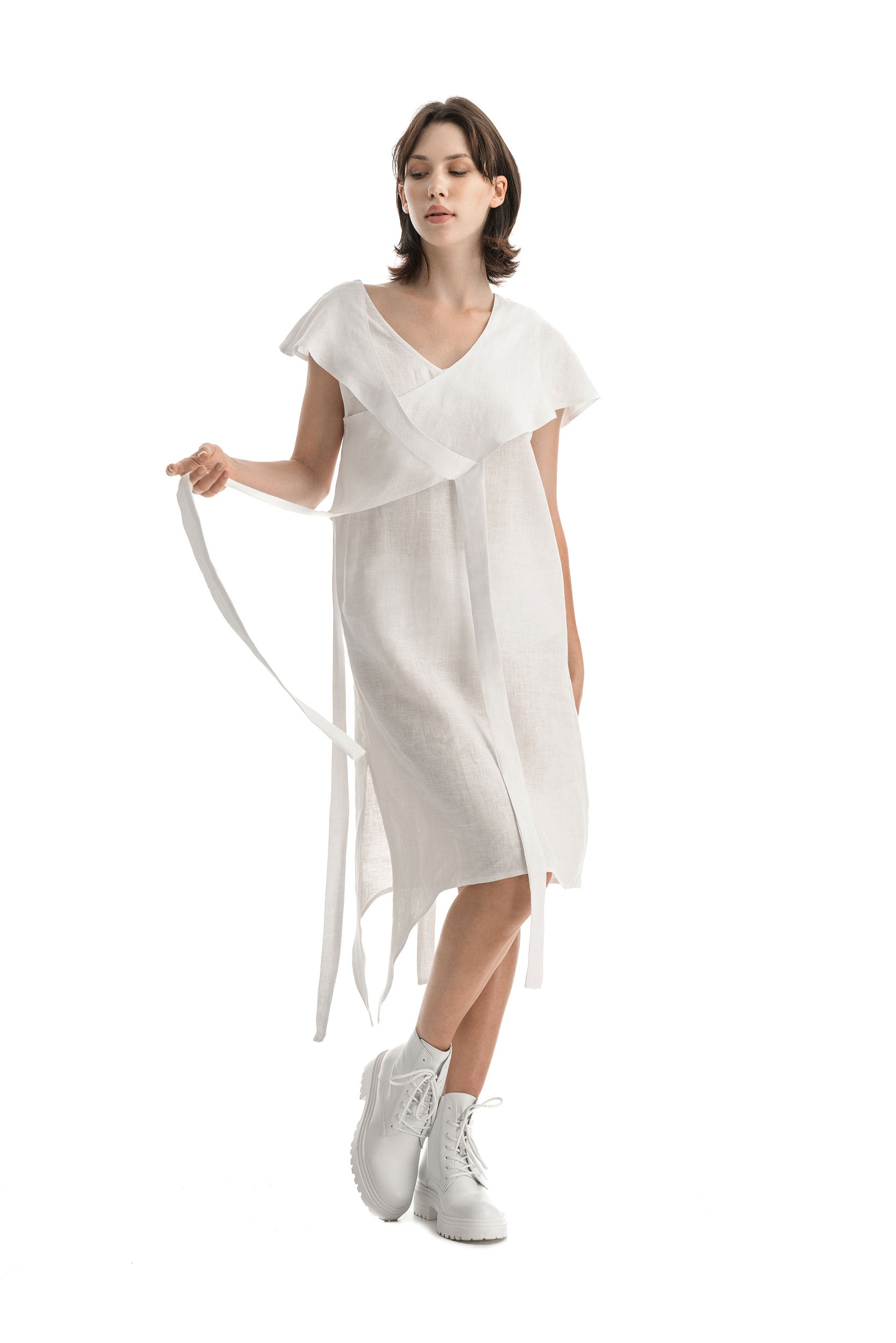 Linen White Asymmetric Dress