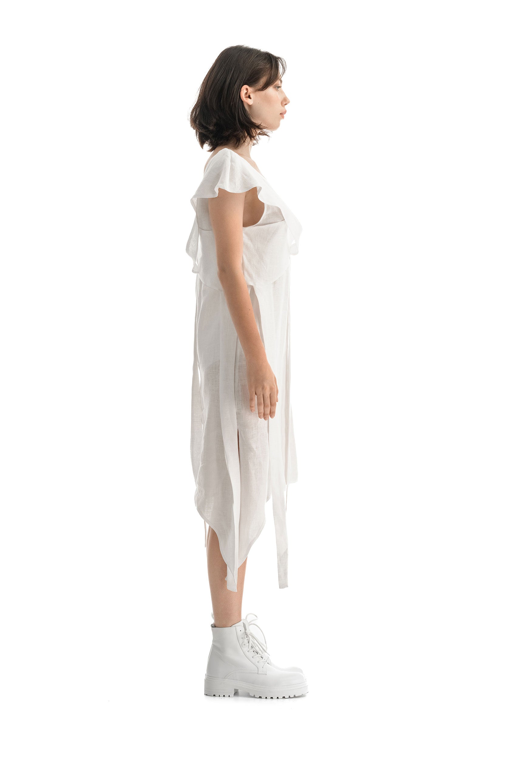 Linen White Asymmetric Dress