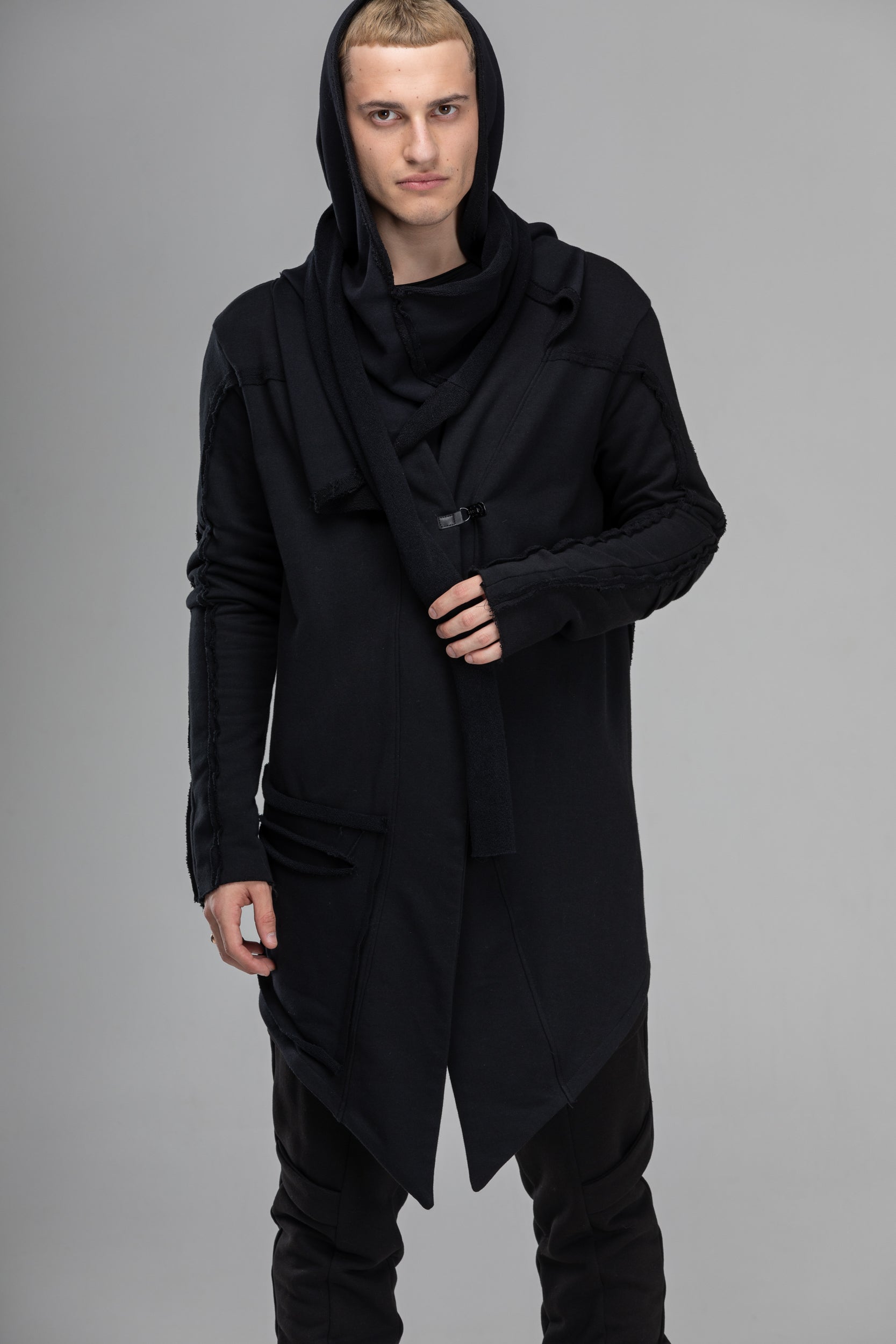 Asymmetric hooded kimono cardigan