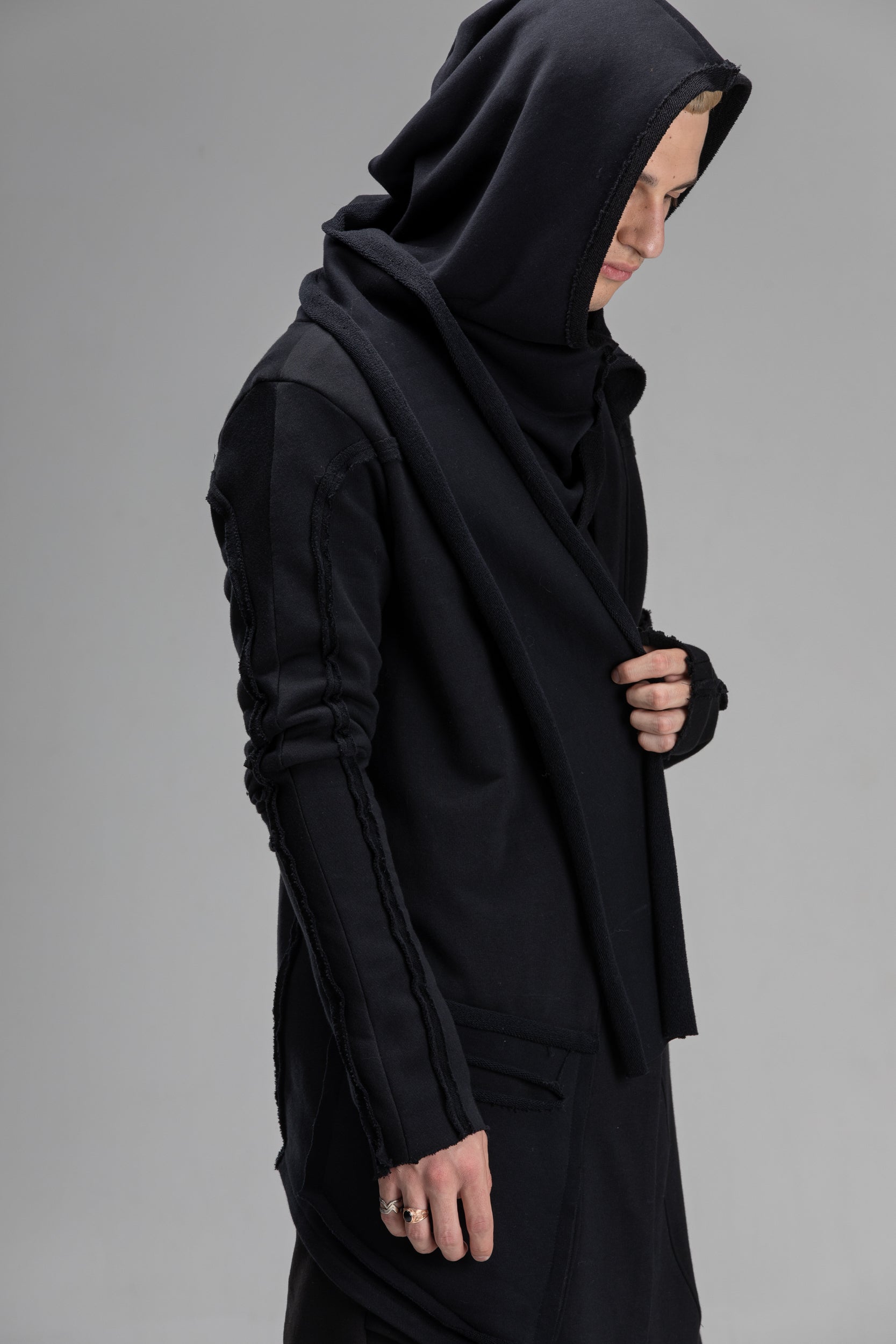 Asymmetric hooded kimono cardigan