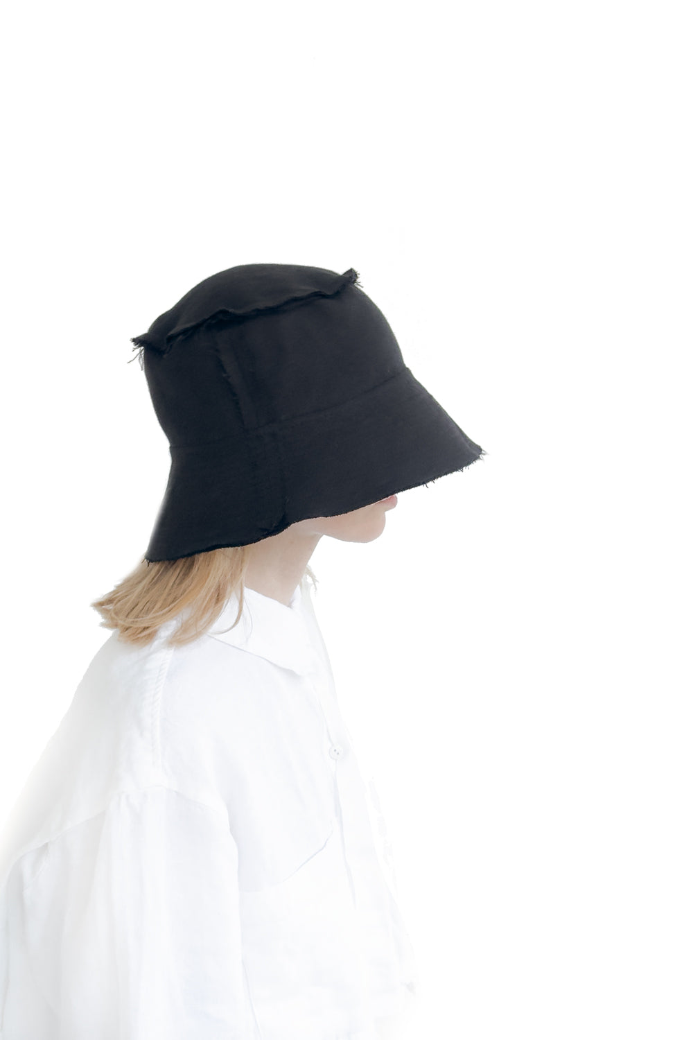 Layered black bucket hat