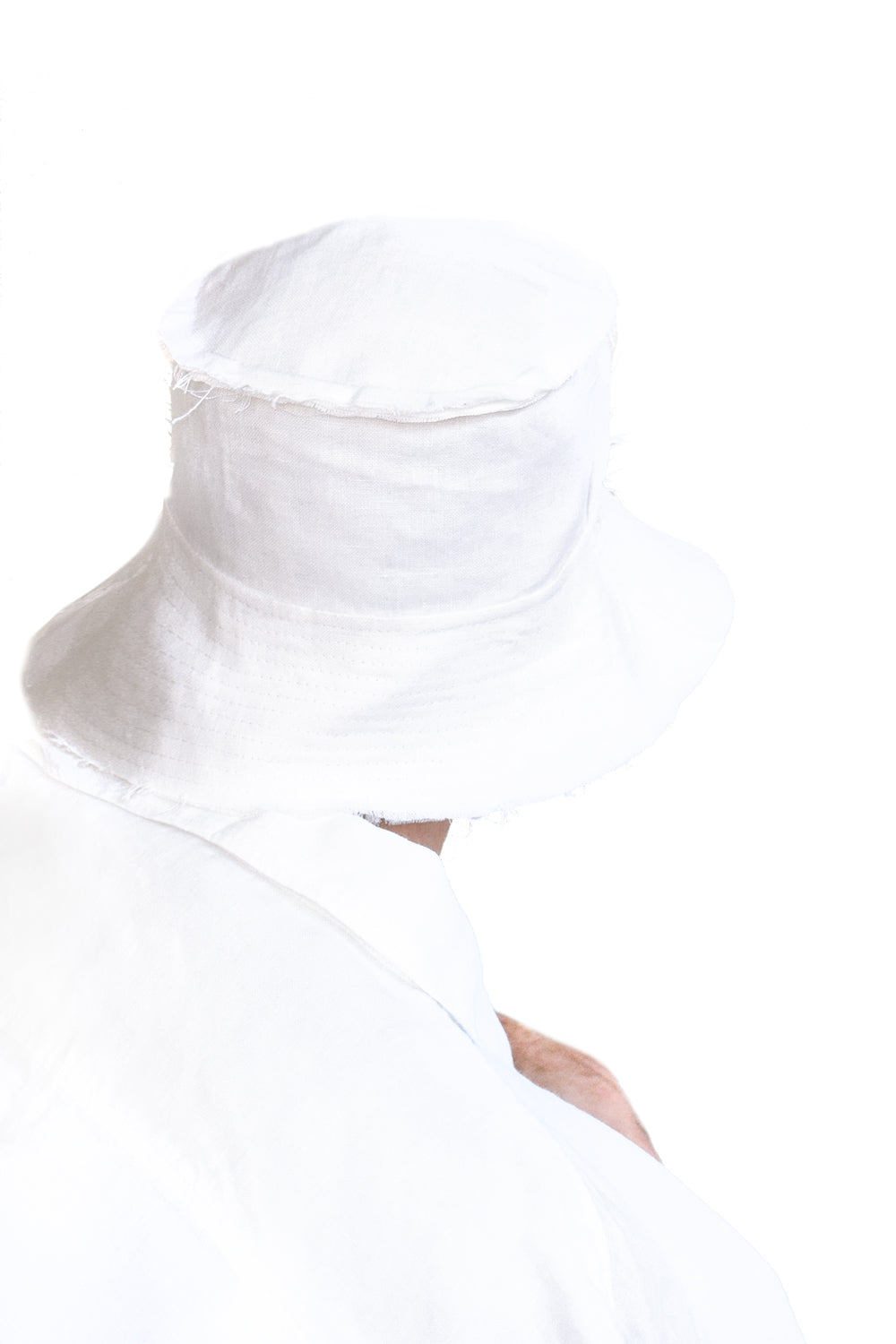 Layered white bucket hat