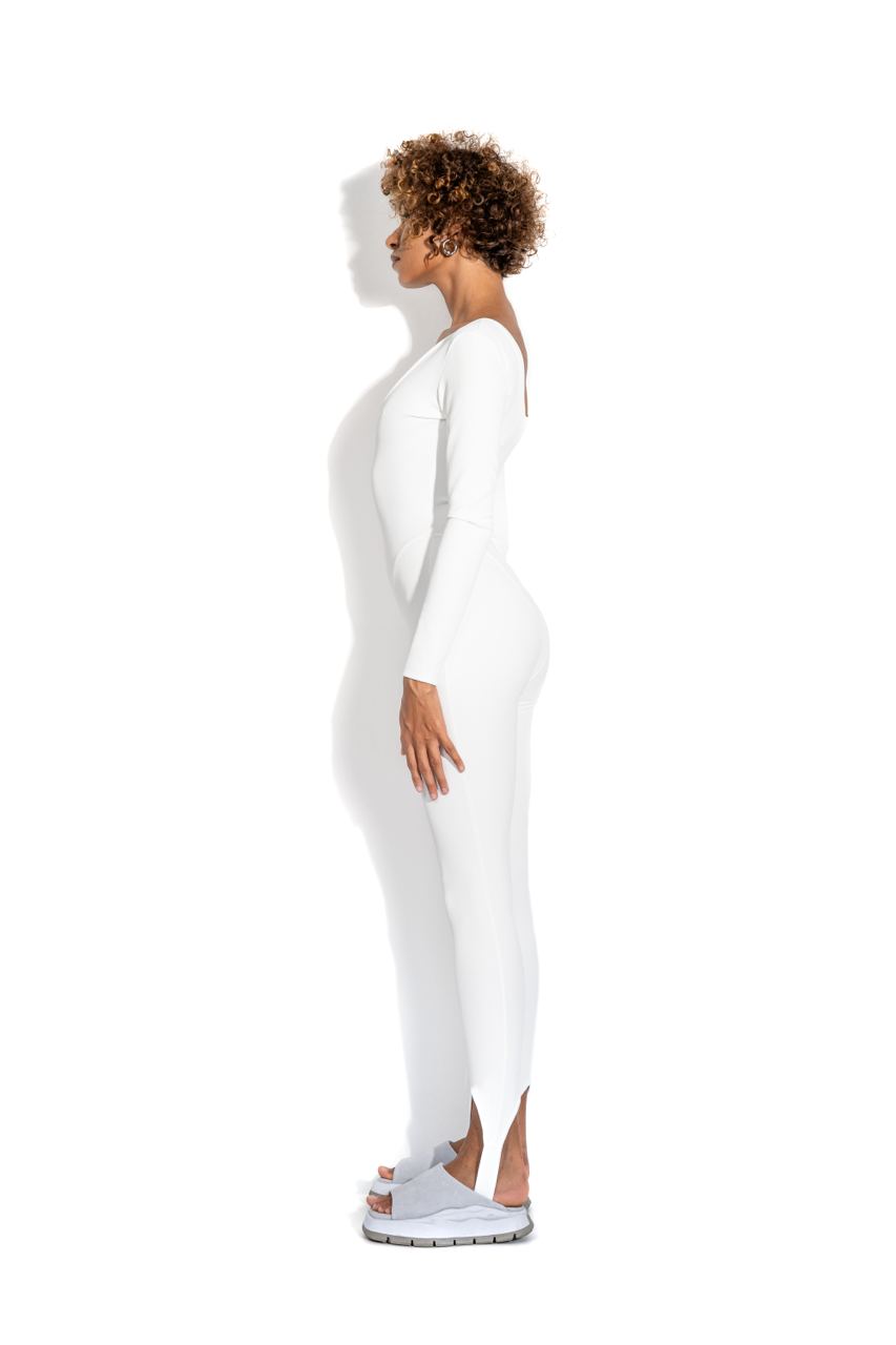 White long stirrup bodysuit