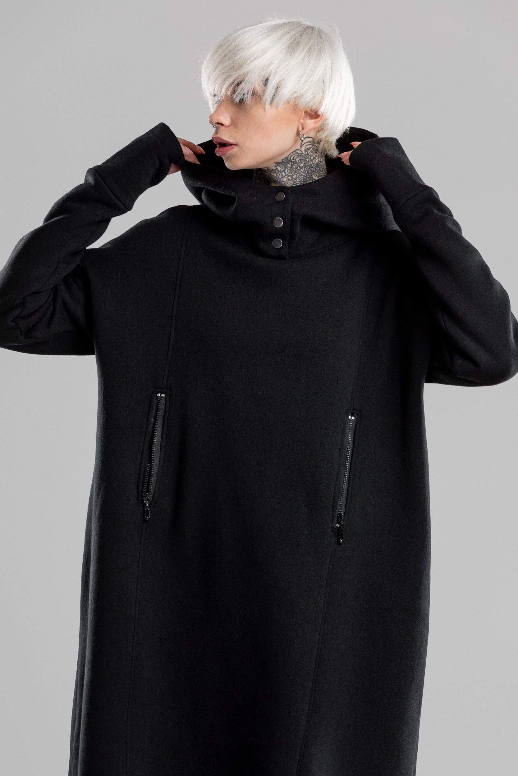 MDNT45 Black hooded dress