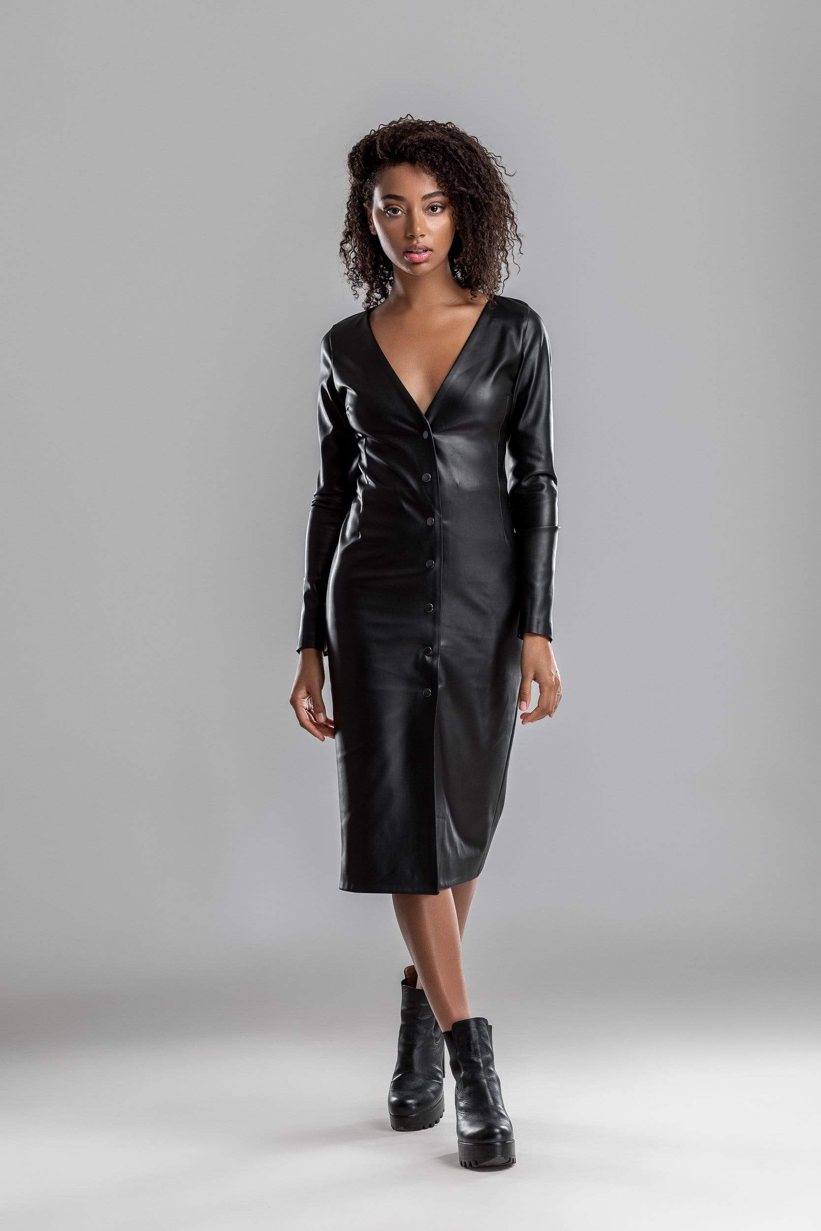 MDNT45 Dresses Black leather midi dress