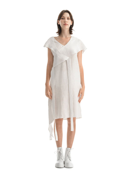 MDNT45 Linen White Asymmetric Dress