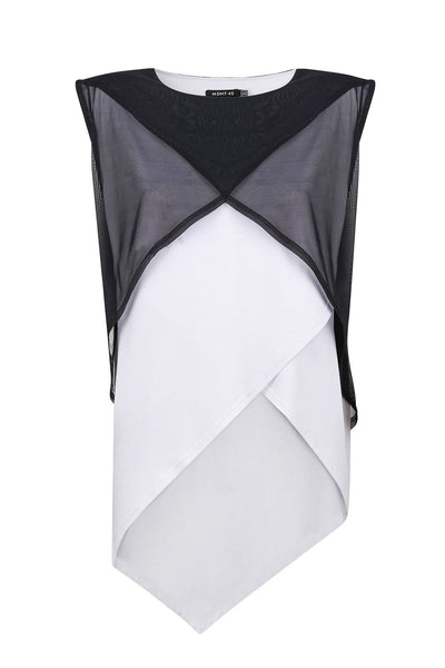 MDNT45 Sweaters, Tunics & Tops Asymmetrical white shirt with black mesh top